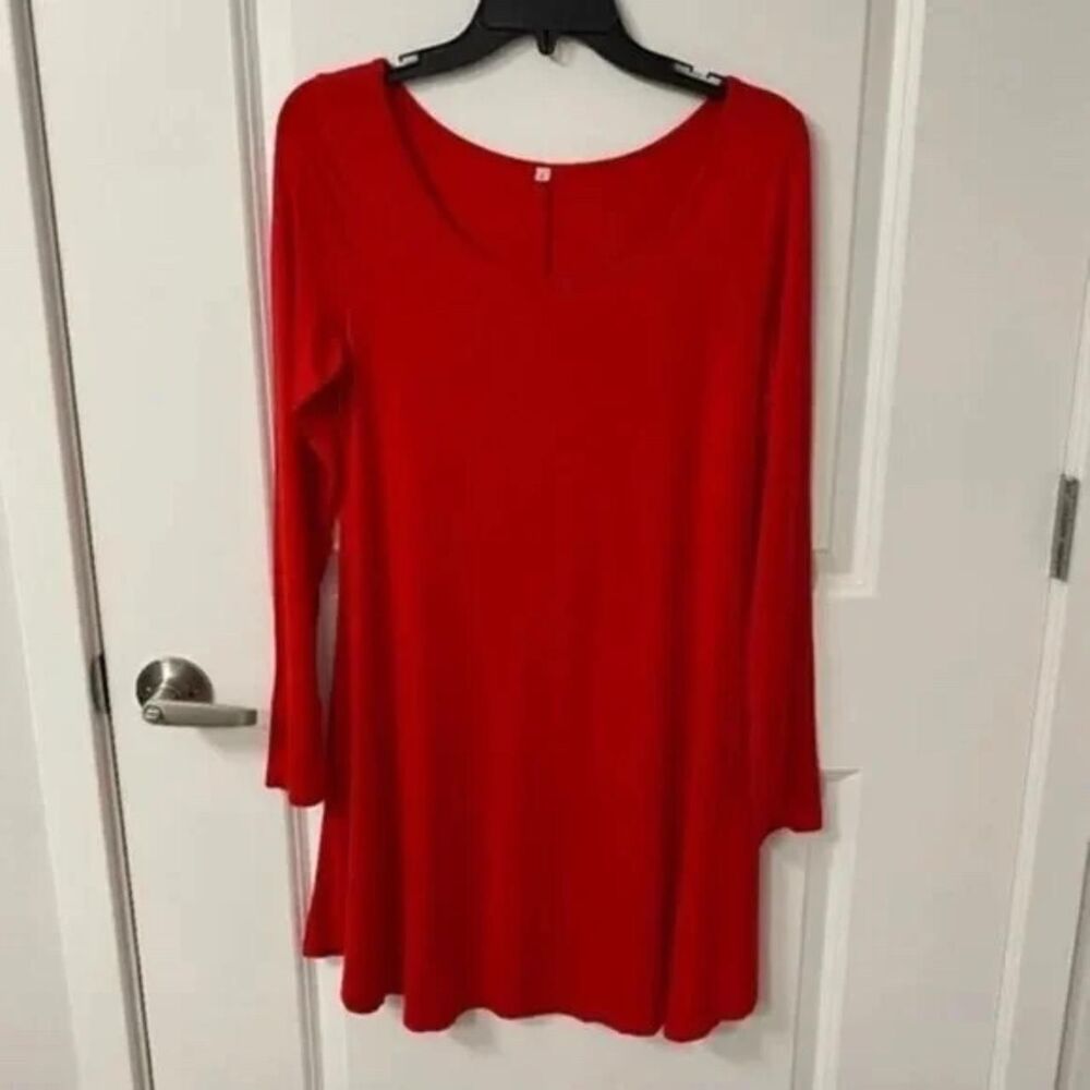 Unbranded Women's Red Long Sleeve Oversized Shirt Dress Small